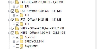 При установке винды на ссд, копировал все данные на хдд, и в окне создания дисков, нечаянно удалил именно хддшный, и теперь в diskrecovery, у меня файлы больше занимают места из-за метафайлов, если даже убираю галку с badclus всё равно 960гб места занимается, чем не ясно, есть две папки название одинаковые и справа их вес(3 скрин), хотя номинально он 930гб весит, там файлов на 20мб, кто знает как решить?