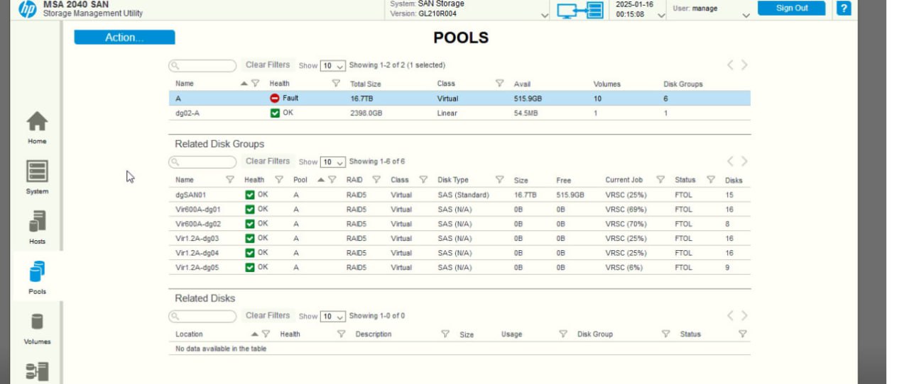 Vdisk groups (radi5) show 0 capacity expect 1 of them